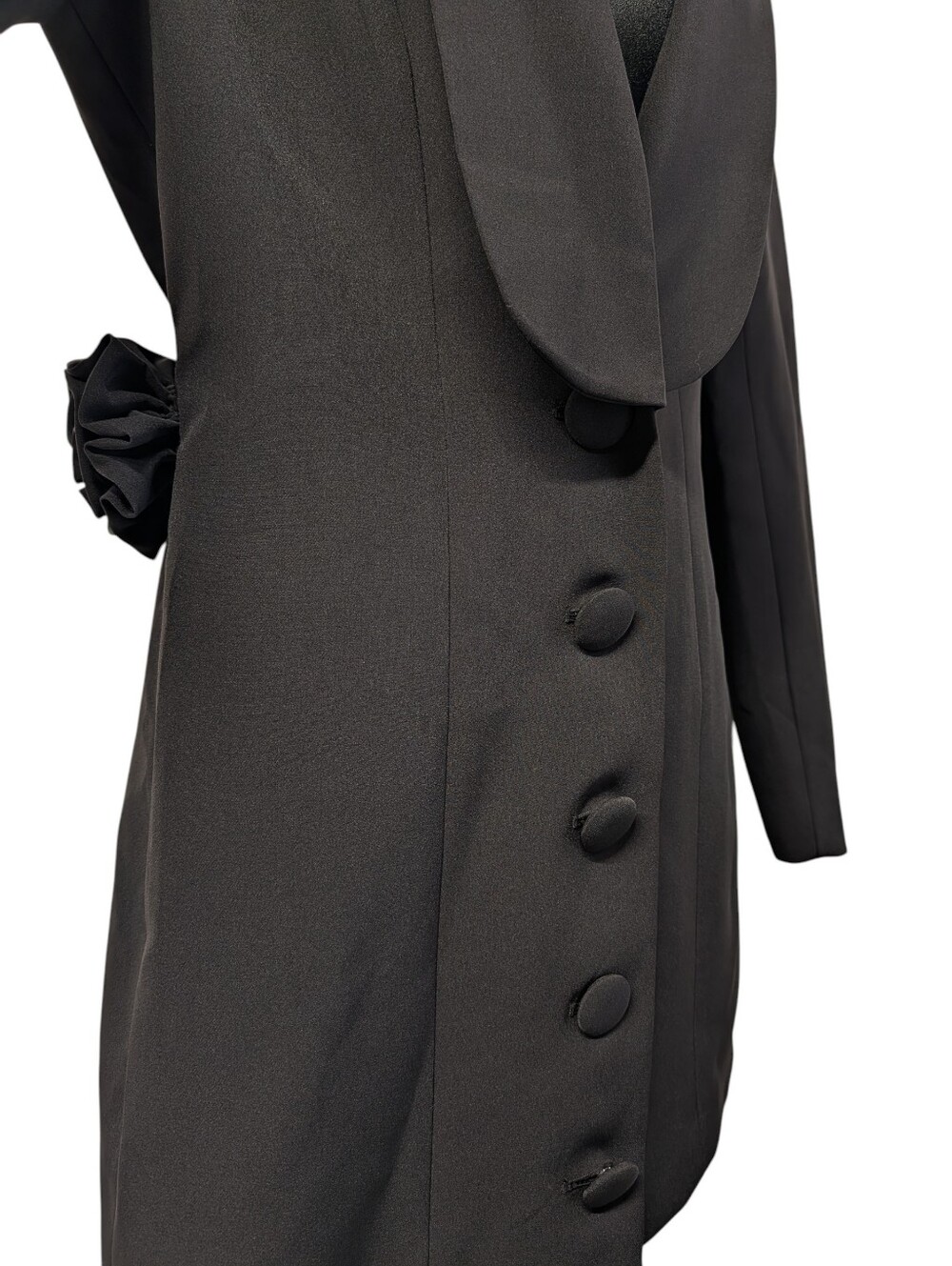 Nova Luxe Claire Backless Blazer Dress Black S Rosette 3D Floral Open Back NWT - Picture 5 of 10